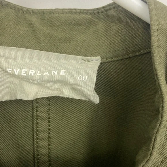 Everlane The Fatigue Utility Short Sleeve Linen Blend Jumpsuit Army Green Sz 00 - Picture 8 of 12